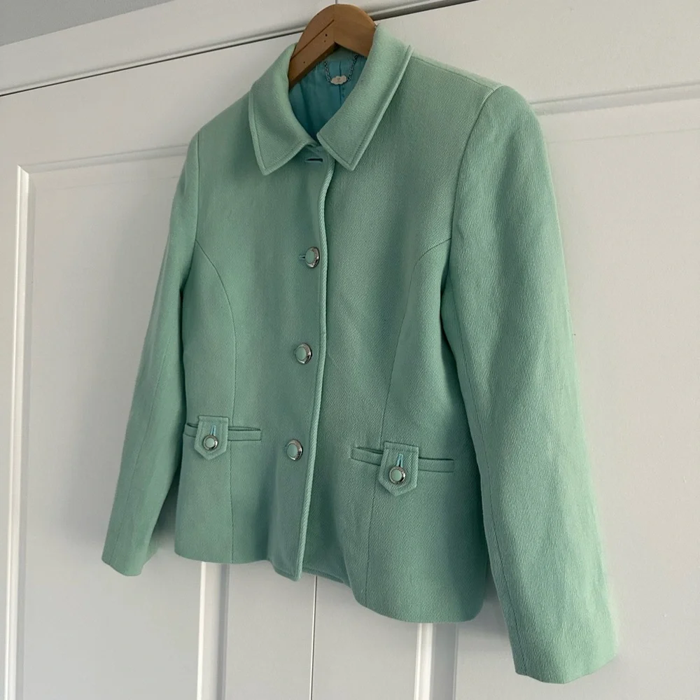 Courreges Mint Green Women's Blazer Jacket with Sliver Buttons - Picture 2 of 9
